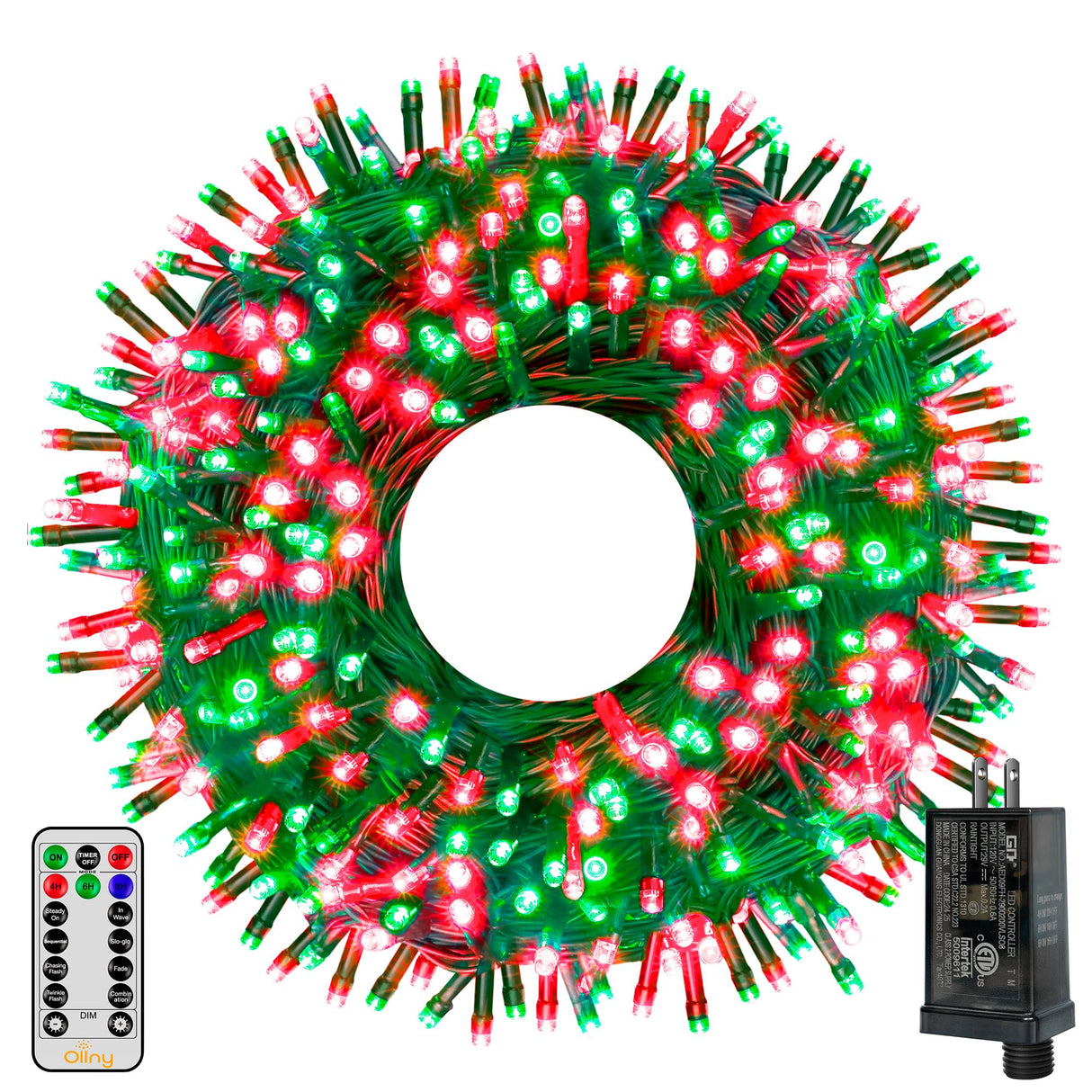 Ollny Christmas Lights, 500LED 164FT Long Christmas Tree Lights with 8 Modes Remote Timer IP44 Waterproof, Outdoor Christmas Lights for Tree House Yard Outside Xmas Decorations (Red+Green)