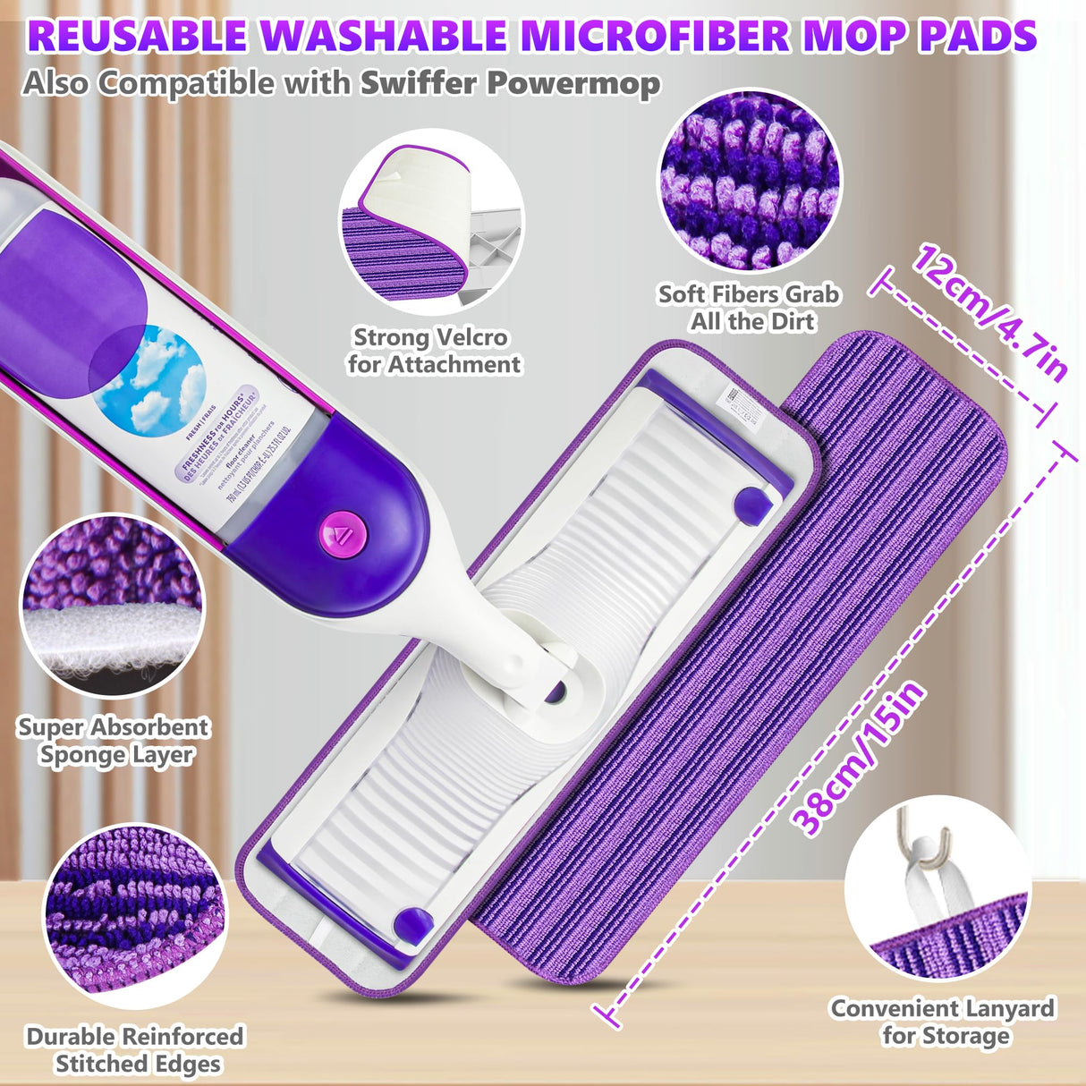 Microfiber Spray Mops for Floor Cleaning - SEVENMAX Dry Wet Floor Mop with Sprayer 3 Washable Pads fit Swiffer Powermop for Hardwood Laminate Tile Wood Vinyl Ceramic Home Kitchen Cleaning