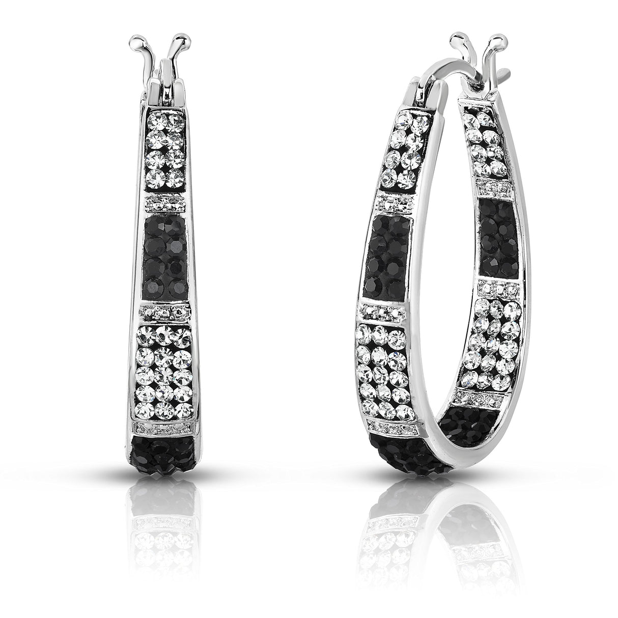 Savlano 14K Gold Plated Inside Out Crystal Hoop Earrings - Oval Shape Earrings for Women Comes with Gift Box