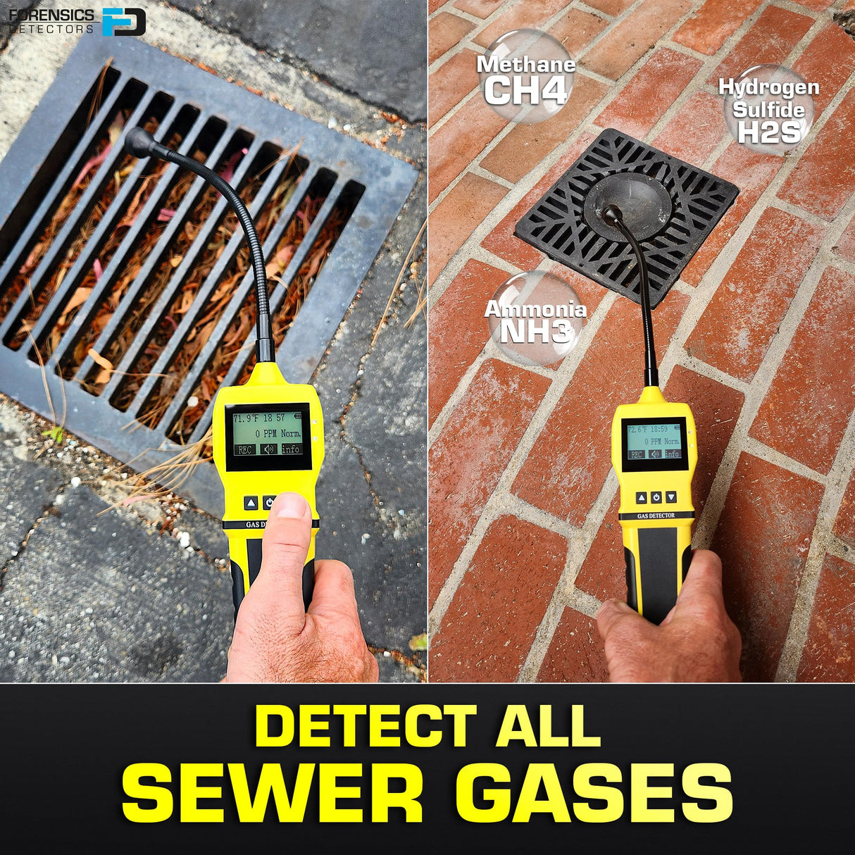 Sewer Gas Leak Detector by Forensics | 20-Year Sensor | Bathroom, Drains, Sewage, Plumbing |