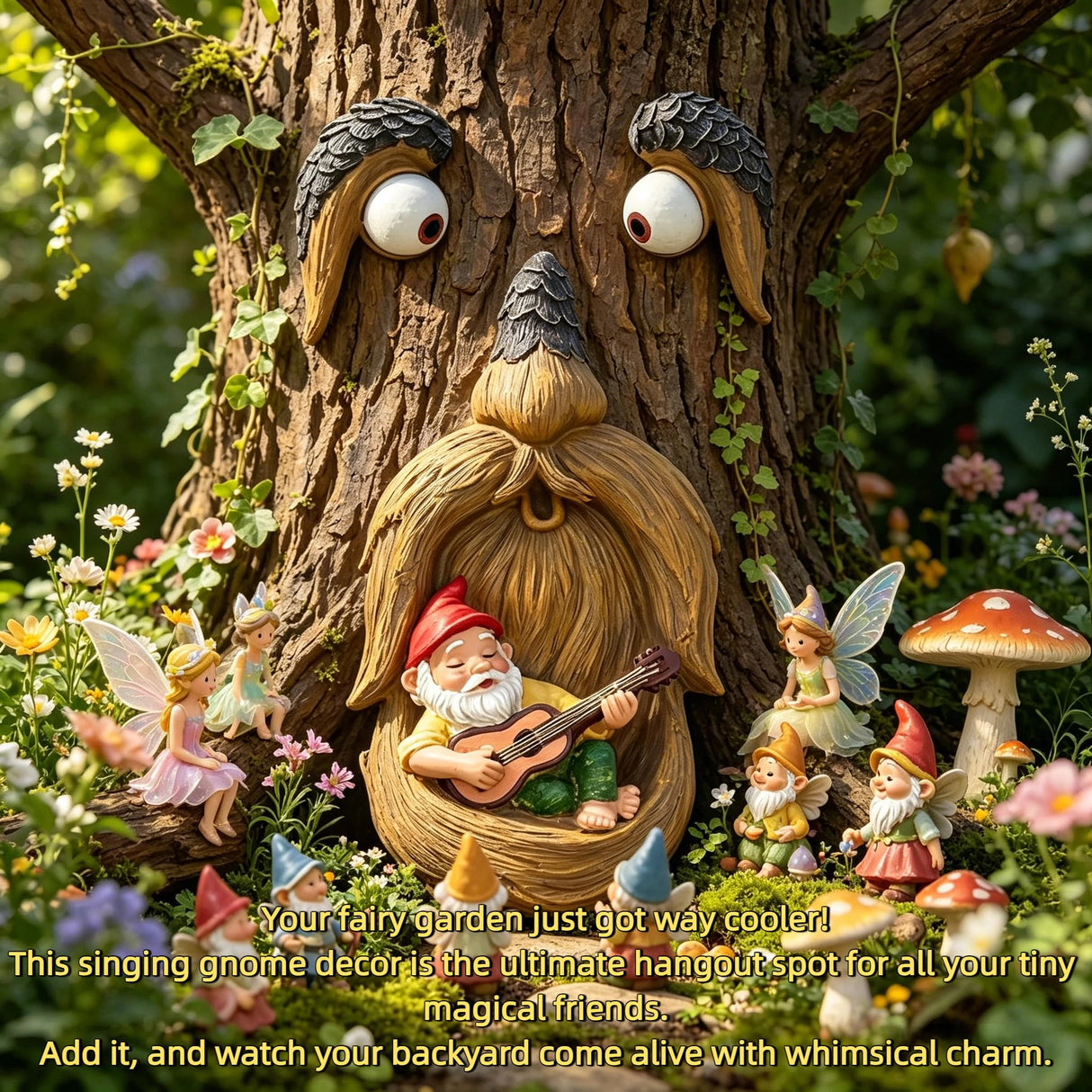 tree faces decor outdoor,tree faces,tree decorations outdoor,with gnomes