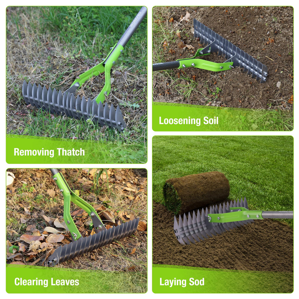 WORKPRO Thatch Rake, 15-Inch Thatching Rake for Lawns with 5FT Handle