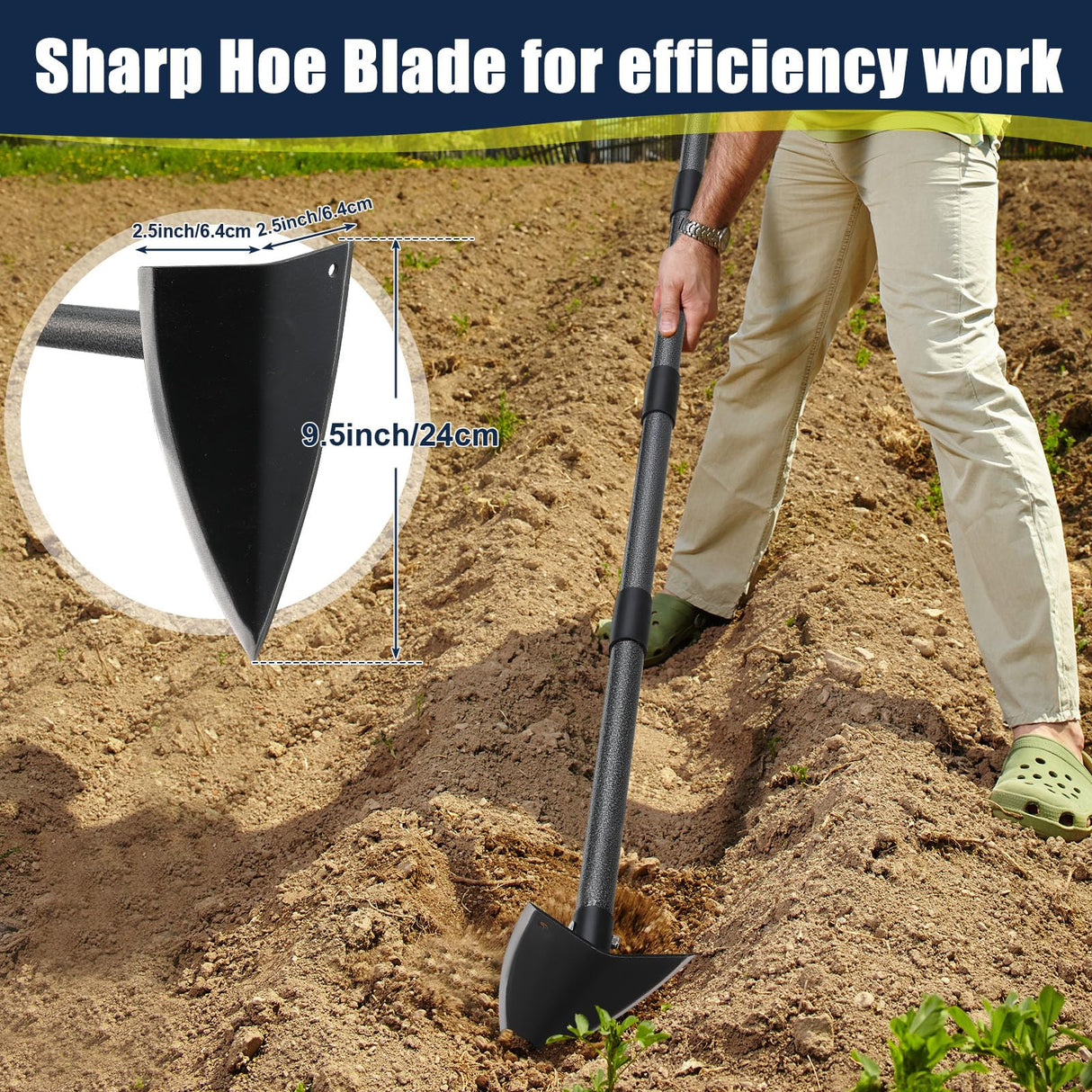 EUIJOIP Garden Hoe 71 Inch Long Handle, Heavy Duty Trenching Hoe with Sharp Edge Blade, Triangle Weeding Hoe for Weeds Removal, Cultivating, Digging, Loosen Soil, Landscaping