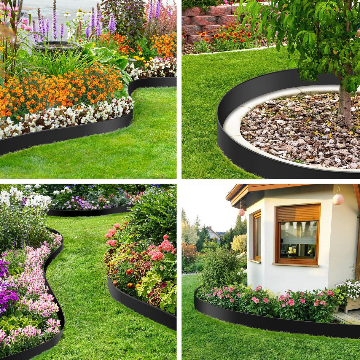 Kafuzi 4IN x 33FT Landscape Edging, Garden Edging Borders with 40pcs Metal Stakes, Flexible Plastic Garden Border for Lawn, Landscaping, Flower Beds, Trees and Yard