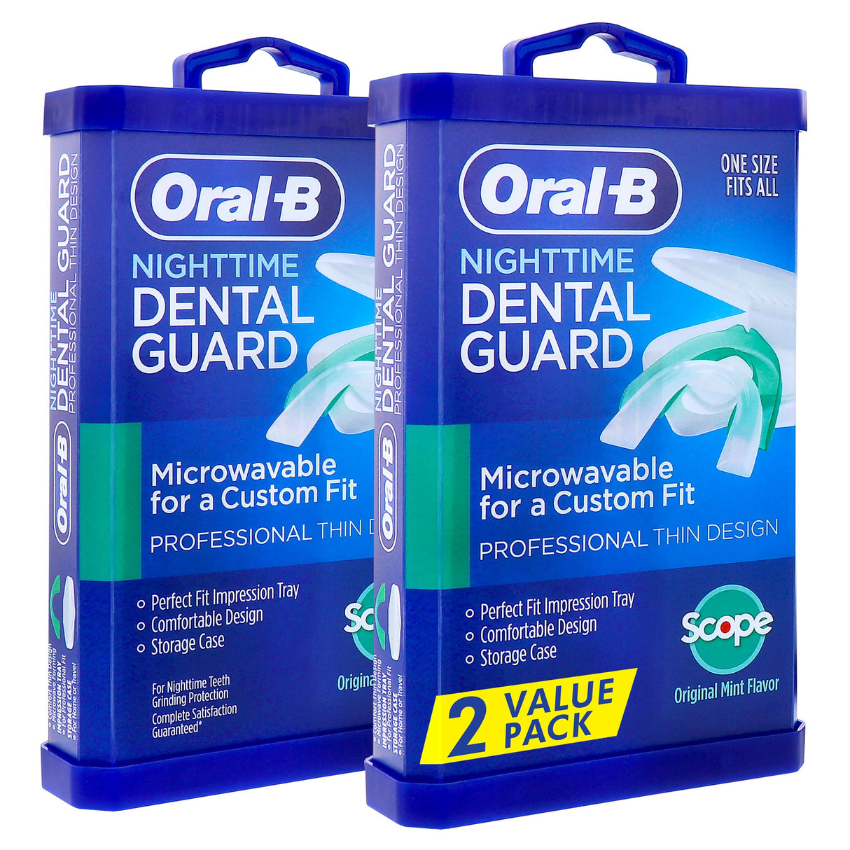 Oral-B Nighttime Dental Guard – Less Than 3-Minutes for Custom Teeth Grinding Protection with Scope Mint Flavor – Made in an FDA Audited USA Facility (2 Pack)