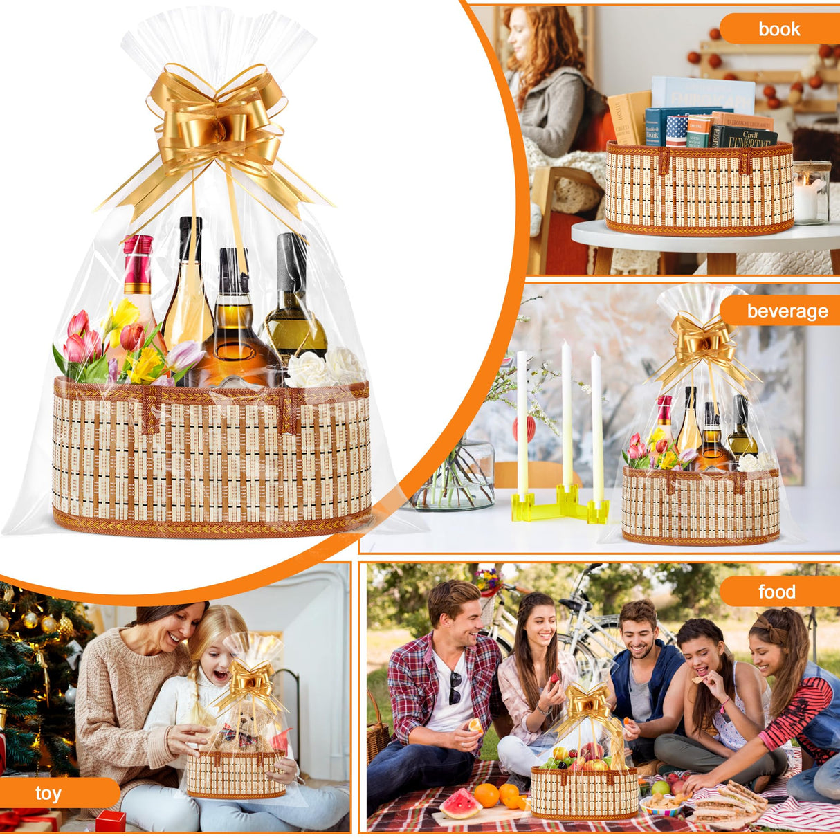 Orchidleaf 3 Set Baskets for Gifts Empty, Gift Empty Bamboo Basket Large, Foldable Woven Gift Basket with Handle for Baby Baptisms, Mother's Day, Christmas, Housewarming