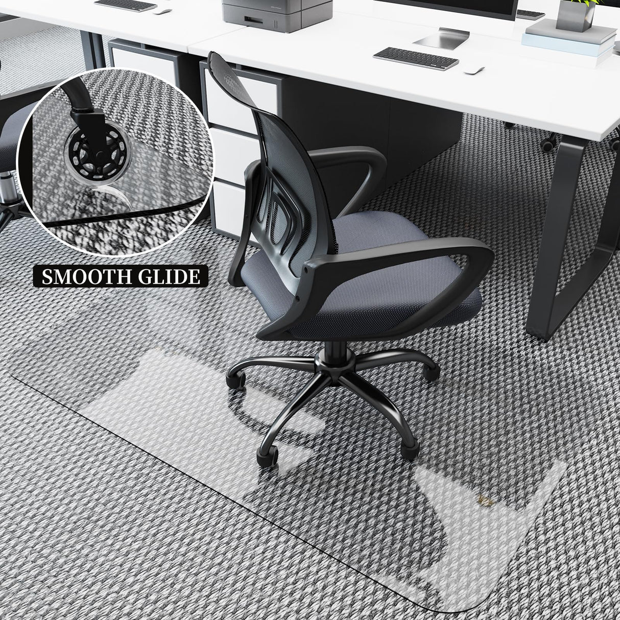 KAISLE Office Chair Mat for Carpet Floor, Plastic Rolling Chair Mat for Carpeted Floors, Computer Desk Chair Floor Mats, 48 x 30 Inch Rectangle Clear Heavy Duty Floors Protector 0.14 Inch Thick