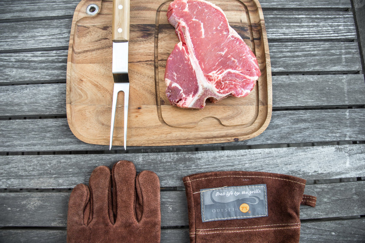 Outset Leather Grill Gloves, Set of 2 Brown Leather BBQ Gloves