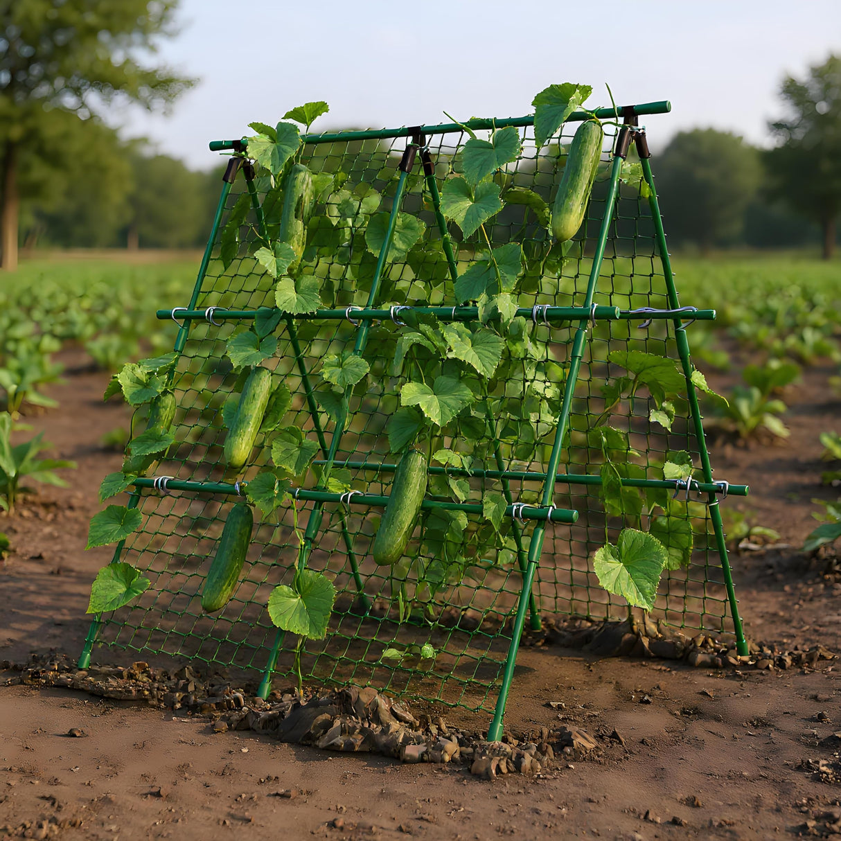 Garvee Outdoor Plant Support Trellis, 4 ft x 4 ft Metal A-Frame with Netting for Tomatoes Cucumbers Peas Beans Grapes, Climbing Vegetable Garden Trellis for Raised Beds, Green