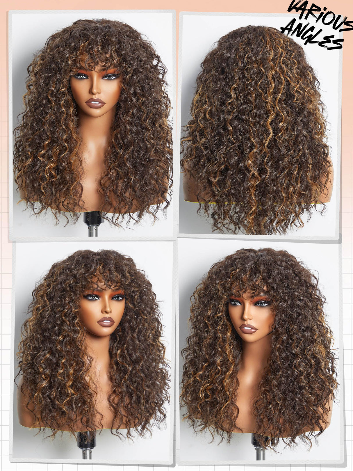 GORGIUS Shaggy Haircuts Natural Highlight Curly Wigs with Bangs Crafted with Style-Archive Technology: Premium Fiber & Remy Human Hair Blended, Realistic Look with True Scalp
