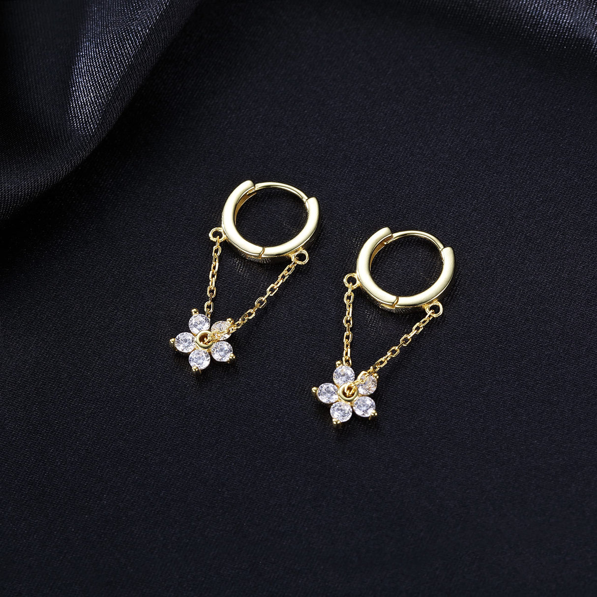Reffeer 925 Sterling Silver Flower Chain Drop Earrings Hoop for Women Teen Girls Huggie Hoop Dangle Earrings Chain (B-Gold)