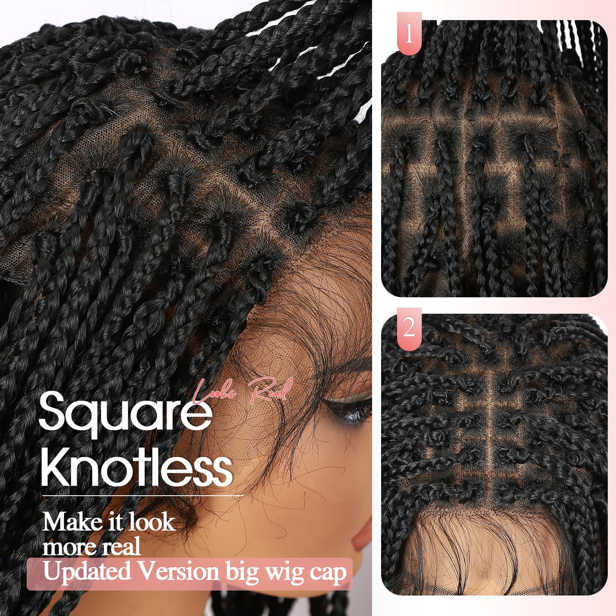 Fancy Hair 32" Braided Wig Square Knotless Box Braided Wigs for Black Women Full Double Lace Glueless Braids Wig with Baby Hair Synthetic Black Braided Wig for African American Women(Updated Version)