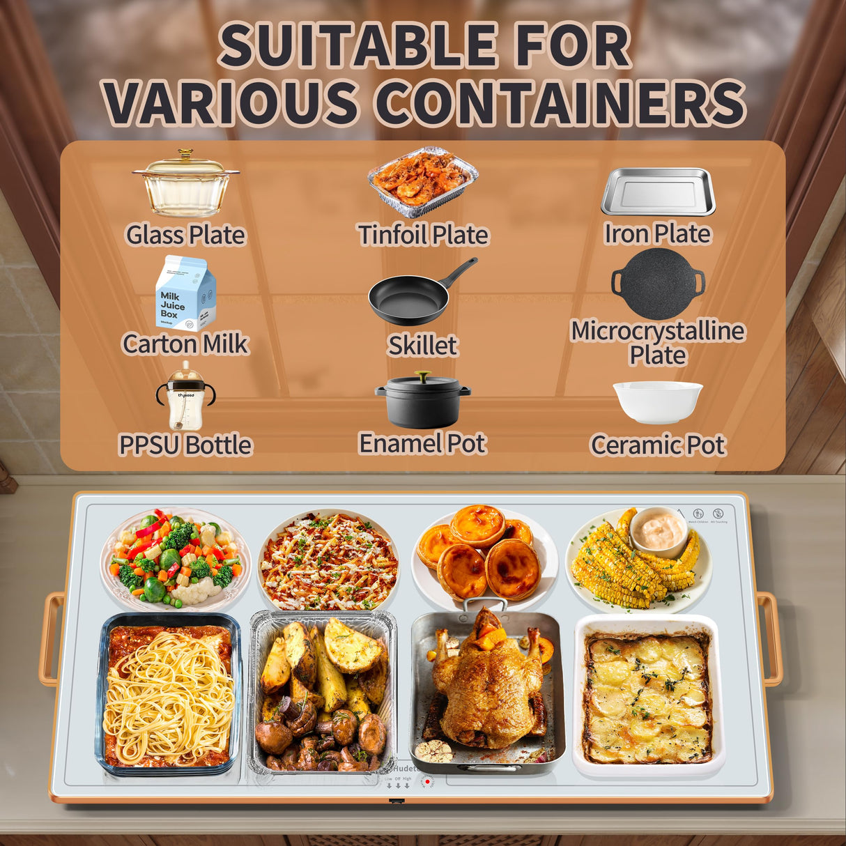 Warming Mat for Food (XXL 32"x18"), Warming Trays for Buffets Party and Daily Use,Temperature Control Food Warmer, Full Surface Tempered Glass Top Heating Food Warming Mat, White Electric Warming Tray