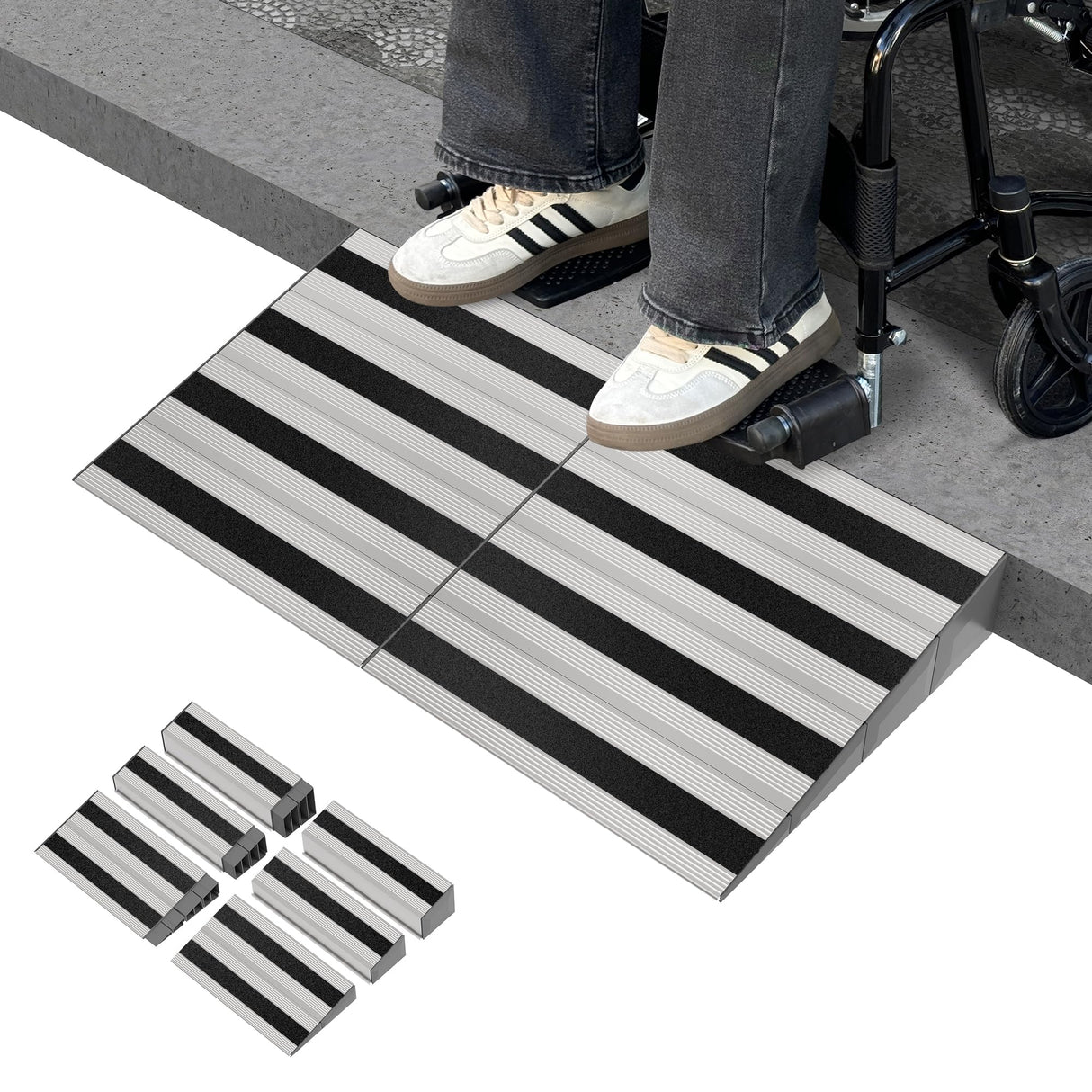 Nuvium 4" Rise Modular Threshold Ramp for Doorways, Stable Wheelchair Ramp for Home Steps, Aluminum Door Ramp and Curb Ramp for Scooters, Power Chairs, Cars, 1100LBS Load Capacity