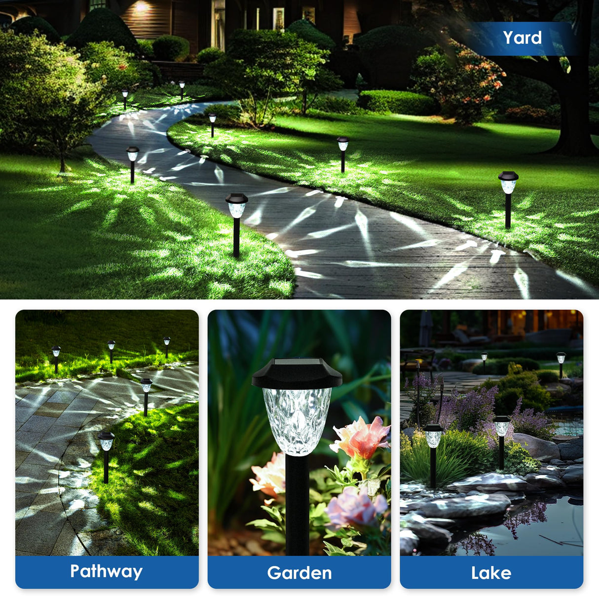 GIGALUMI Solar Pathway Lights, 8 Pack Outdoor Waterproof