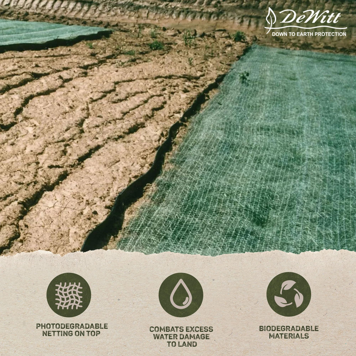 Dewitt Single Net Excelsior Soil Erosion Control Blanket Roll, 4 x 112.5 Feet, Green - Aspen Wood Fiber Mat with Netting for Seed & Grass Establishment, Ground Cover, Yard and Landscaping