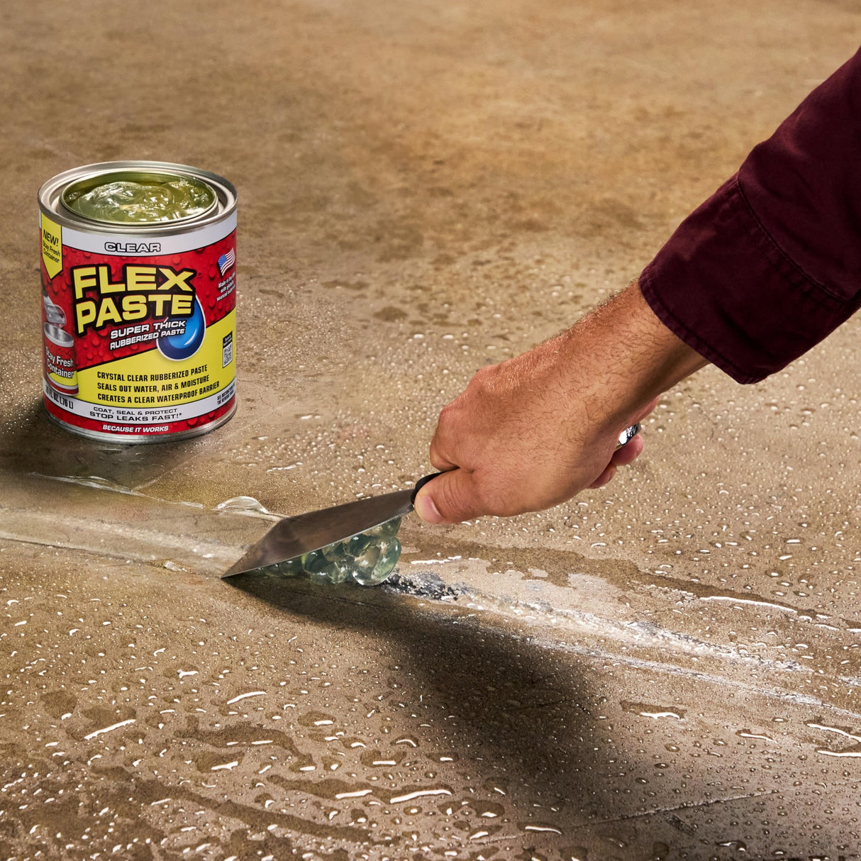 Flex Paste, Waterproof Paintable Putty, Spackle Sealant, Fill Gaps Cracks Holes - Block Out Water and Air - UV Resistant - Walls, Drywall, EPDM, Concrete, Roof, RV Repairs, Clear, Quart
