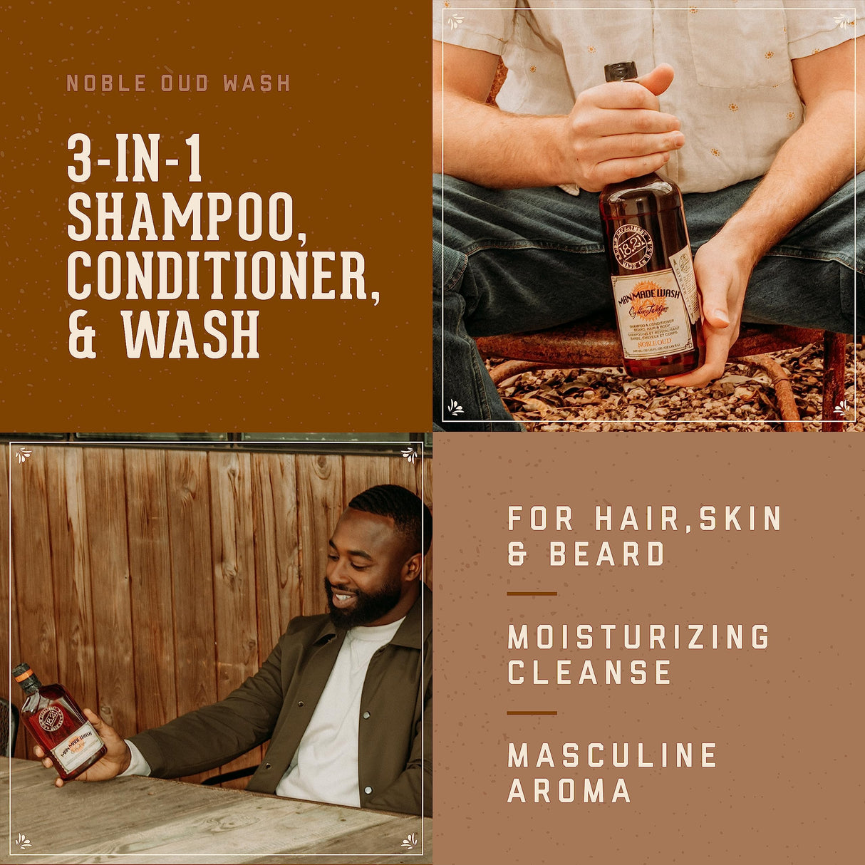 18.21 Man Made Original Noble Oud 3-in-1 Body Wash, Shampoo, & Conditioner for Men, All Hair & Skin Types, Strengthens and Moisturizes in a Manly Aroma, 32oz