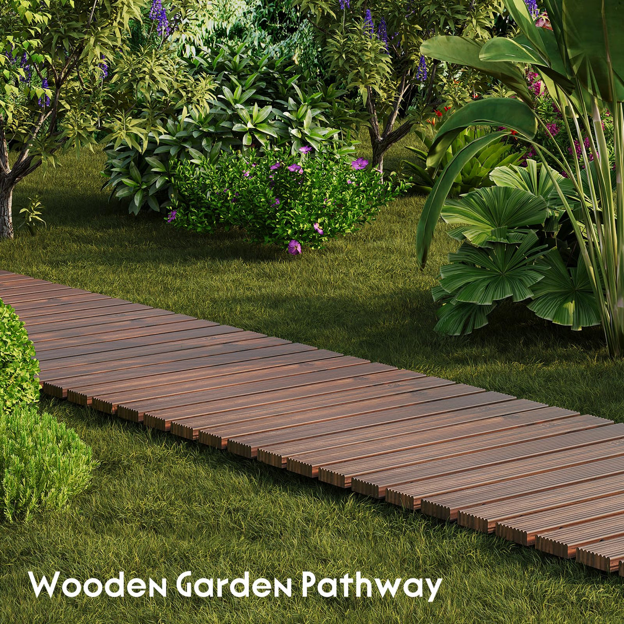 Wooden Garden Pathway 8 FT Outdoor Roll Out Wood Walkway (Carbonized)