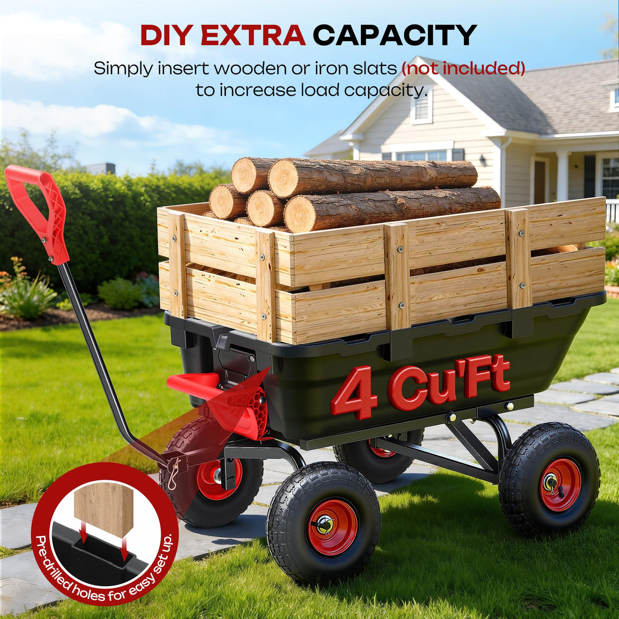Autodaya Garden Dump Cart Wagon 900 Lbs, Heavy Duty Yard Wheelbarrow