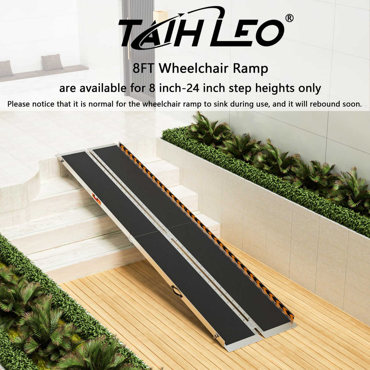 TaiH Leo Wheelchair Ramp 8 Feet, Portable Ramps for Wheelchairs for Home, 800LBS Capacity Folding Non-Slip Aluminum Handicap Ramp, Wheel Chair Ramp for Home Steps, Stairs, Doorways, Car, Curbs