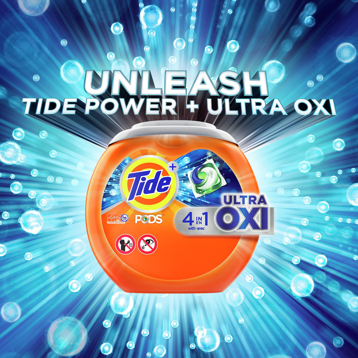 Tide PODS Liquid Laundry Detergent Soap Pacs, 4-n-1 Ultra Oxi, HE Compatible, Built in Pre-treater for Stains, 57 Count