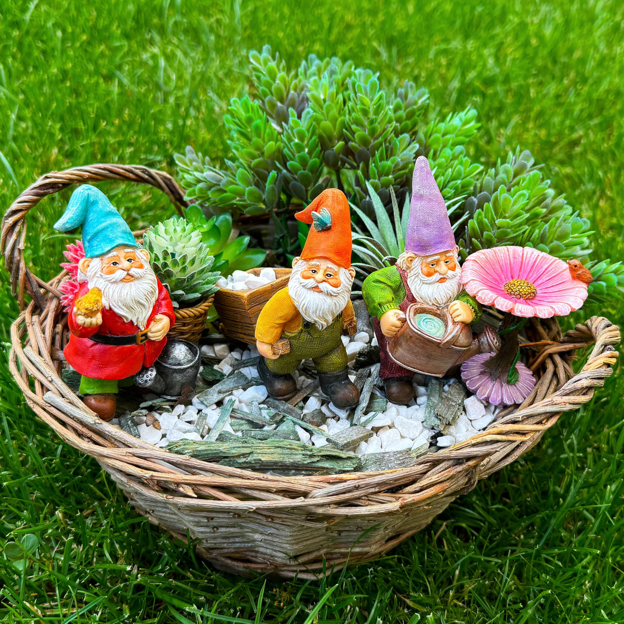 Mood Lab Garden Gnome Figurines Set (4 pcs) - 3.5" H Miniature Decorative Statues & Accessories - Outdoor & Indoor Garden Decor