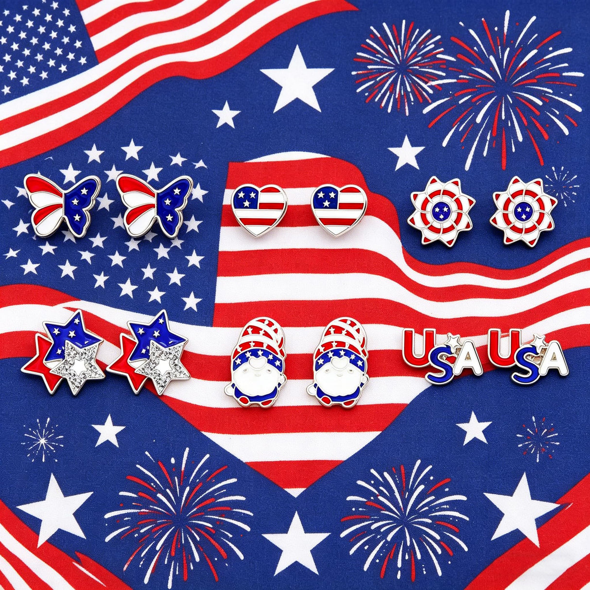 MALOYANVE 12 Pairs 4th of July Stud Earrings for Women Dainty Red Blue Star American Flag Butterfly USA Patriotic Studs Independence Memorial Day Earrings Party Favor Decor Accessory Jewelry Gifts (12 Pairs 4th of July Earrings)