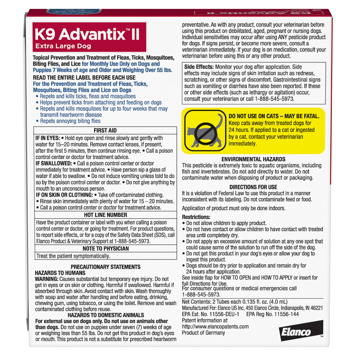 K9 Advantix II XL Dog Vet-Recommended Flea, Tick & Mosquito Treatment & Prevention | Dogs Over 55 lbs. | 2-Mo Supply