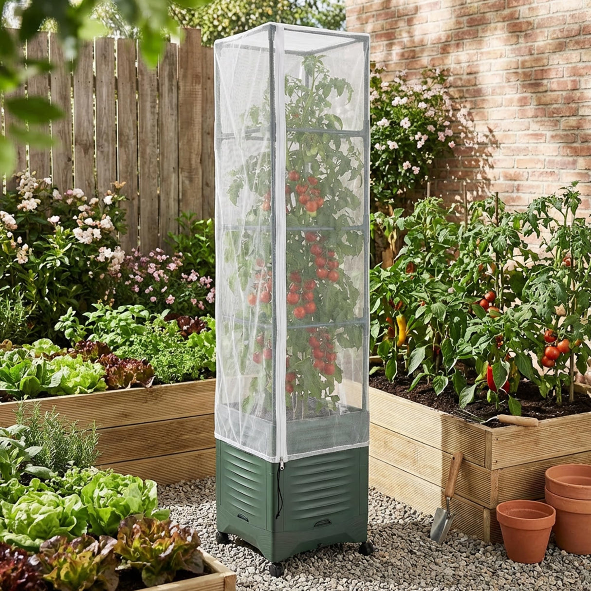 4 Pcs Garden Bird Netting Plant Cover for Square Tomato Cage, 59" x 17.7" Insect Bird Barrier Tomato Cage Net with Zipper & Drawstring, Tomato Trellis Netting Protection Cover for Protecting Plants