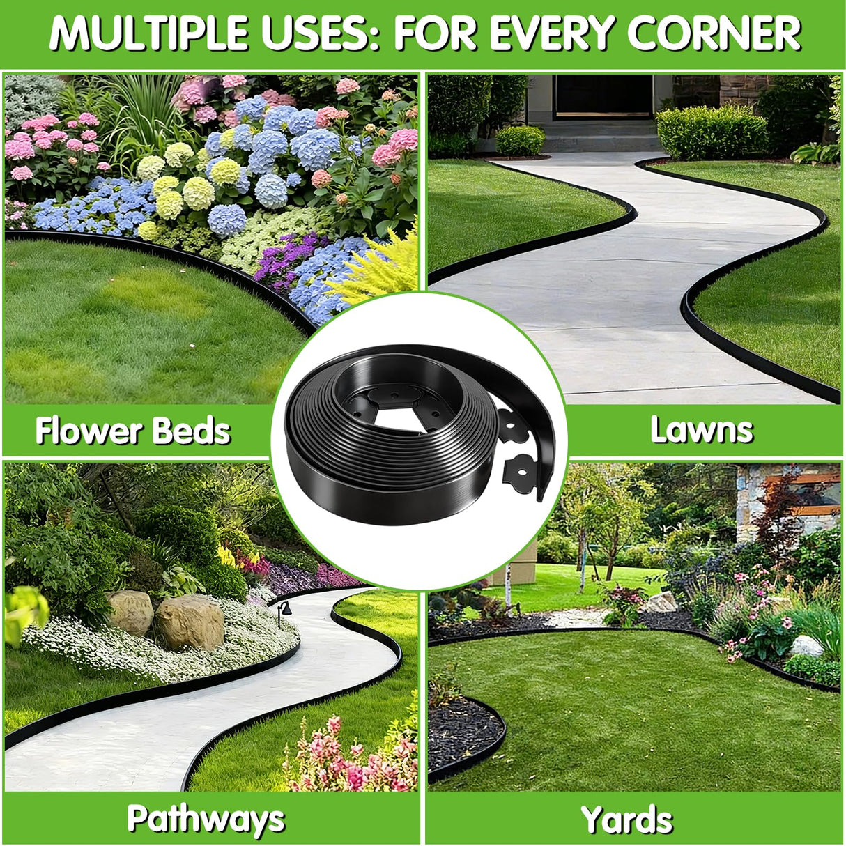 Landscape Edging, Garden Edging Border No Dig 2" Tall x 20'with 20 Stakes, Plastic Edging for Landscaping Border - Easy Install & Cut, Flexible for Flower Beds, Lawn, Yard, Paver
