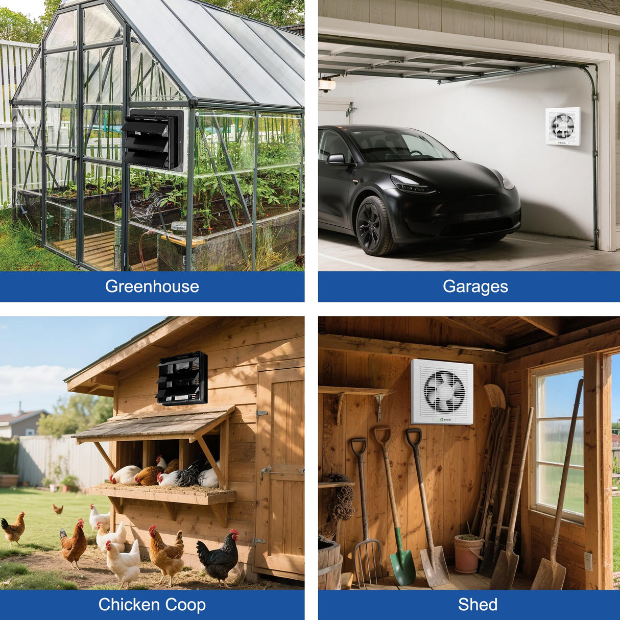 ecoCalm Solar Fan 10" with Smart Thermostat and Battery for Greenhouse