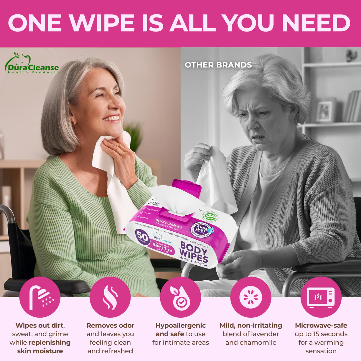 XL Bath Wipes for Adults Bathing No Rinse (2pk) - 100 Ct. + 8 Travel Body Wipes - 9"x12" Adult Disposable Washcloths for Elderly Incontinence - After Surgery Must Haves Supplies & Elder Care Products