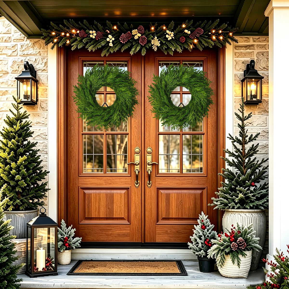 26" Large Cedar Norfolk Pine Wreath for Front Door, Faux Christmas Wreath