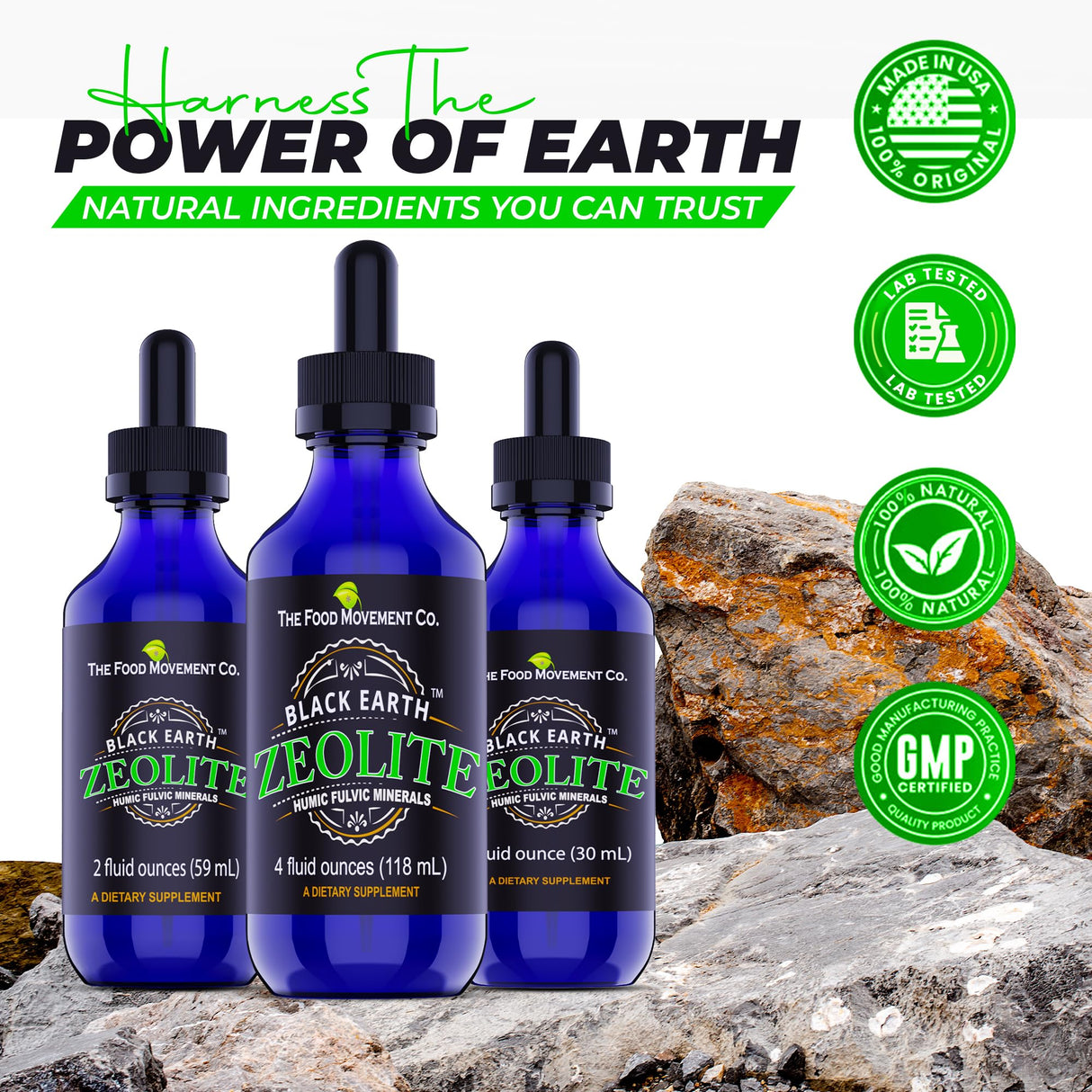 Black Earth Zeolite with Humic Fulvic Acids Trace Minerals for Adults and Kids for Detox, Gut Health and Immune Support - Value Size 4 Fl Oz Liquid Drops Supplement