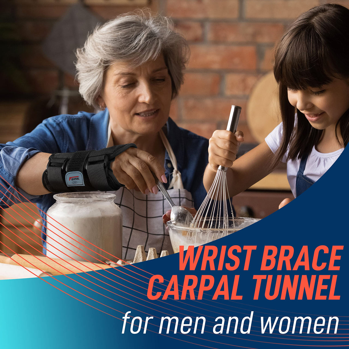 FEATOL Wrist Brace, FSA HSA Eligible Hand Brace, Carpal Tunnel Wrist Splint Night Support for Women Men, Pain Relief Support -Tendonitis, Arthritis, Sprain, Right Hand, Medium/Large