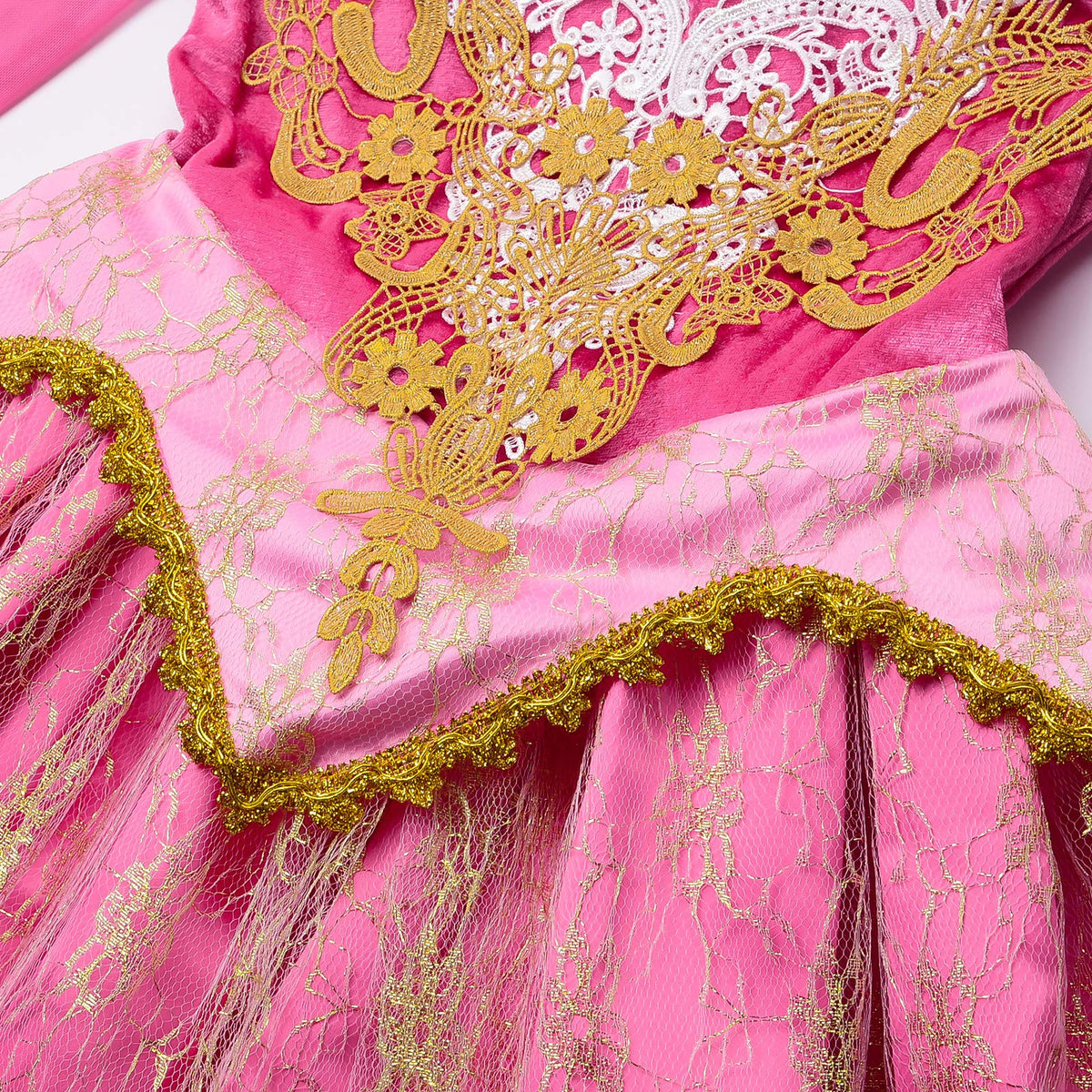 JerrisApparel Girls Pink Princess Costume Halloween Cosplay Party Dress up (Pink with Accessories, 5)