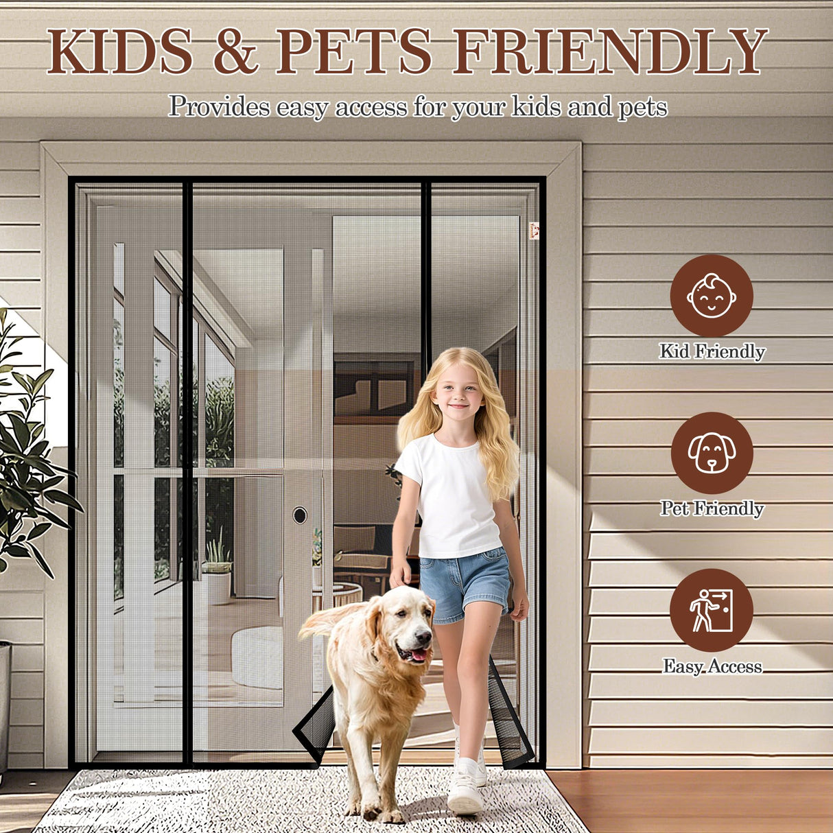 Yotache Magnetic Screen Door Fits Door Size 60"x78", Screen Size 62"x79" Double-Sided Opening Reinforced Mesh with Strong Magnets for Front, Patio Sliding Door