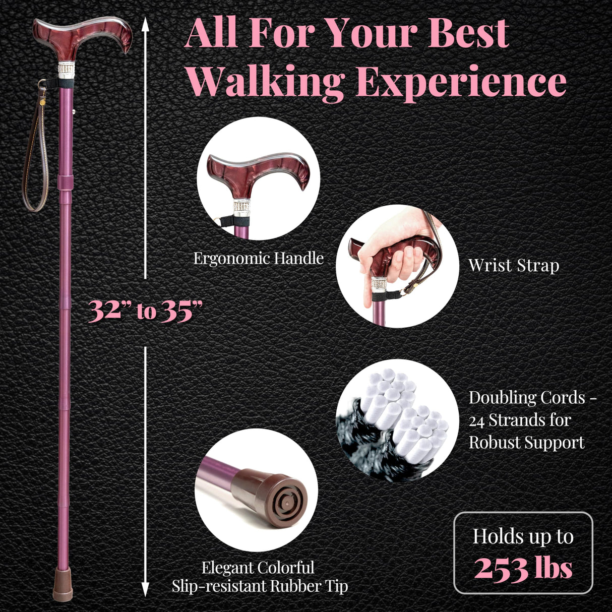 Merry Sticks Designer Foldable Walking Canes with Finest European Crystals, Folding Canes for Women and Men, Adjustable & Collapsible Canes for Seniors, Stylish Rhinestone Gift - Royal Champagne Gold