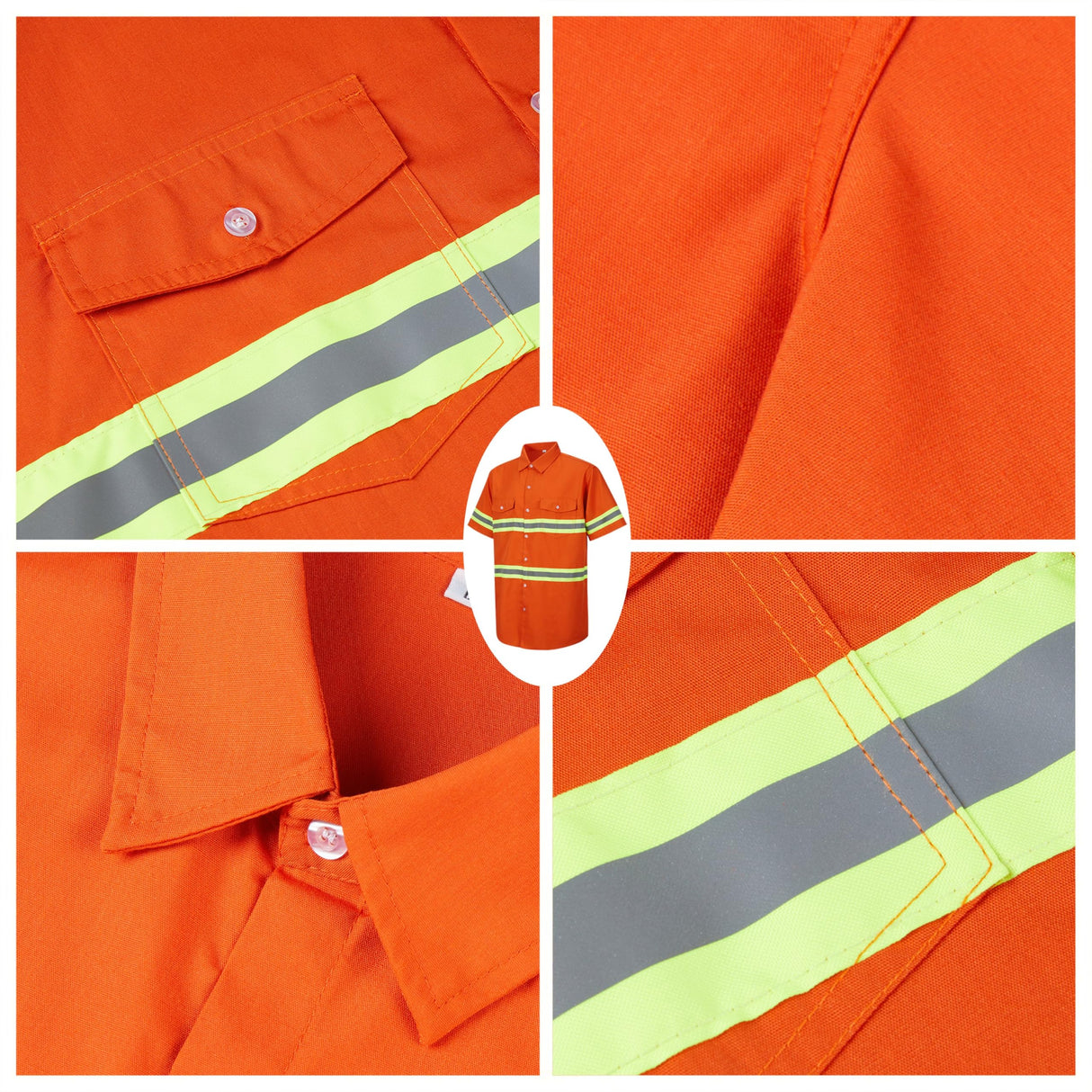 Ousafeve Class 3 Orange Hi Vis Button Up Safety Work Shirts for Men Reflective (Large, Orange_Short)