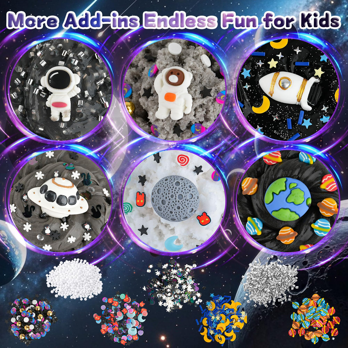 LAWOHO 6 Pack Galaxy Slime Kit for Kids- Cloud, Butter & Clear Slimes with Space Add-ins, 360ml Black Slime for Boys Girls, Kids Slime Kits for Easter Christmas Halloween Birthday, Space Party Favors