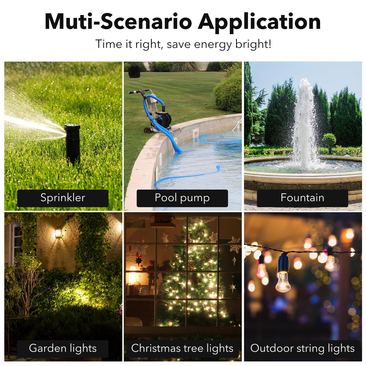 HBN Outdoor Timer Outlet Waterproof, 24 Hour Mechanical Light Timers for Electrical Outlets Outdoor Weatherproof, 2 Grounded Outlets for Christmas Lights, Pool Pump, 15A 1/2HP