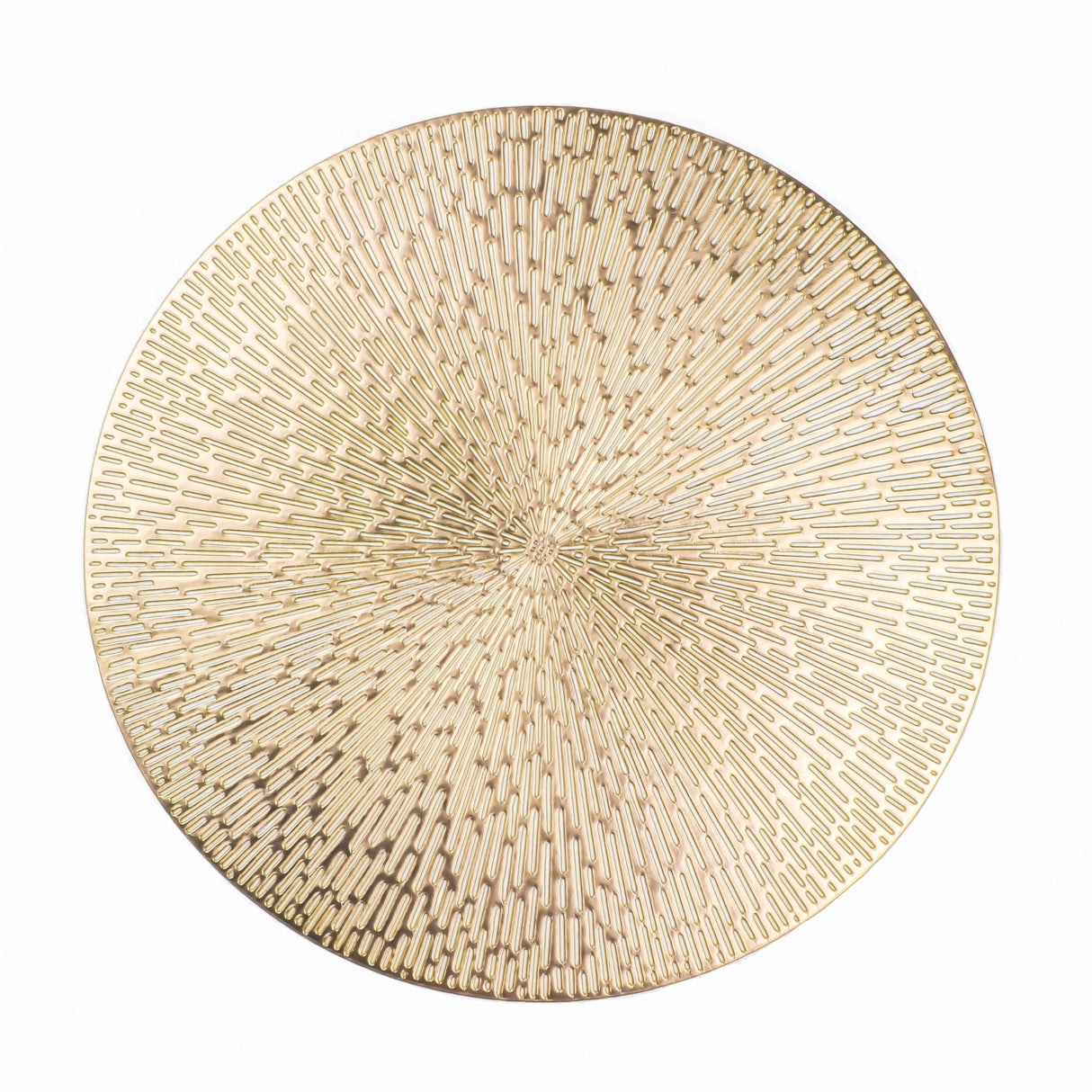 Snowkingdom Round Gold Placemats Set of 12, Gold Vinyl Metallic 15 Inch Round Placemat, Washable Wipeable Hollow Place Mats Non Slip Dining Table Mats for Halloween Wedding Party Christmas Decoration