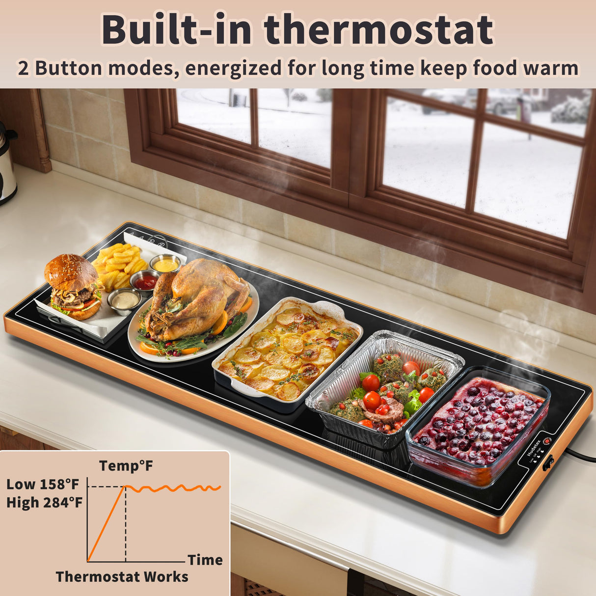 Warming Mat for Food (Extra Long 47"x12"), Warming Trays for Buffets Party & Daily Use, Temperature Control Food Warmer, Full Surface Warm Tempered Glass Food Warming Mat, Black Electric Warming Tray