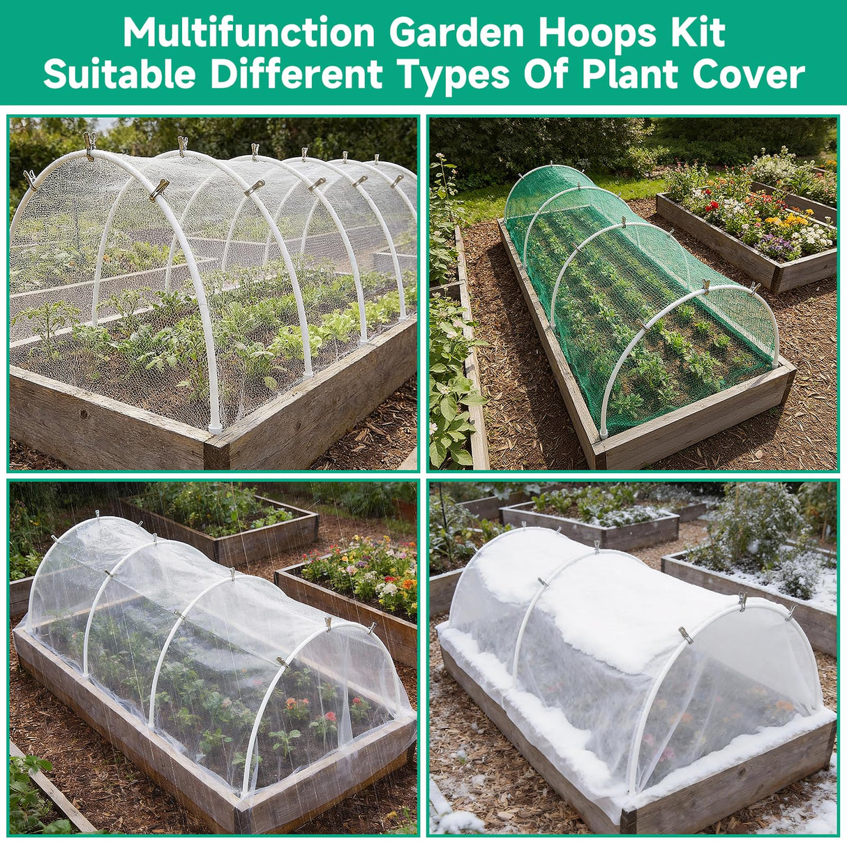 Greenhouse Garden Hoops for Raised Beds Plant Cover Netting, 36pcs PVC Adjustable Garden Hoop with 20 Clips for Shade Cloth Net, Rust-Free Green House Hoops Grow Tunnel Plant Hoop Support DIY Frame