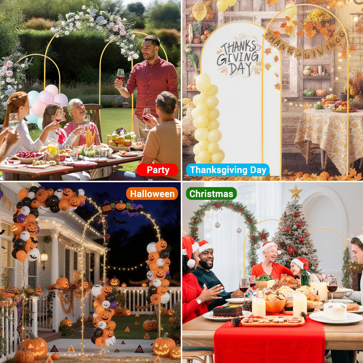 Toodour Arch Backdrop Stand 7.2FT, 6FT Set of 2 Gold Metal Wedding Balloon Arch Stand for Birthday Anniversary Graduation Ceremony Opening Ceremonies Christmas New Year Garden Decorations