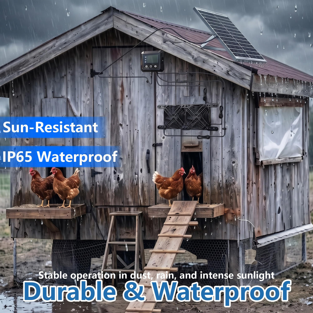 YRKUOEFD Solar Fan for Chicken Coop with 2 Fans and 3 Modes Controller Solar Exhaust Fan for Dog House Greenhouse Shed Outside Solar Powered Fans for Intake or Exhaust Vent Cooling