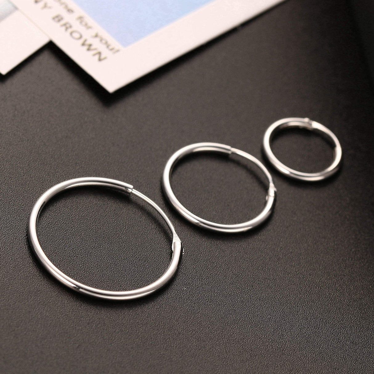 Sllaiss 3 Pairs 925 Sterling Silver Small Hoop Earrings For Women Men Round Endless Hoop Earrings Set Lightweight 10MM 15MM 20MM (Set 1:10MM 15MM 20MM)