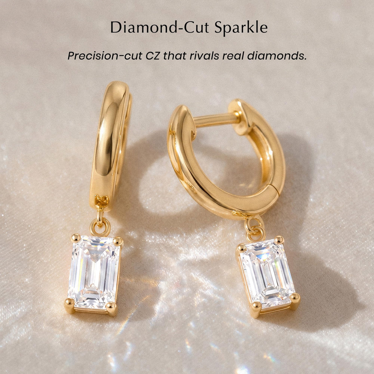 ASHINE Huggie Hoop Earrings, 14K Gold Plated CZ Drops