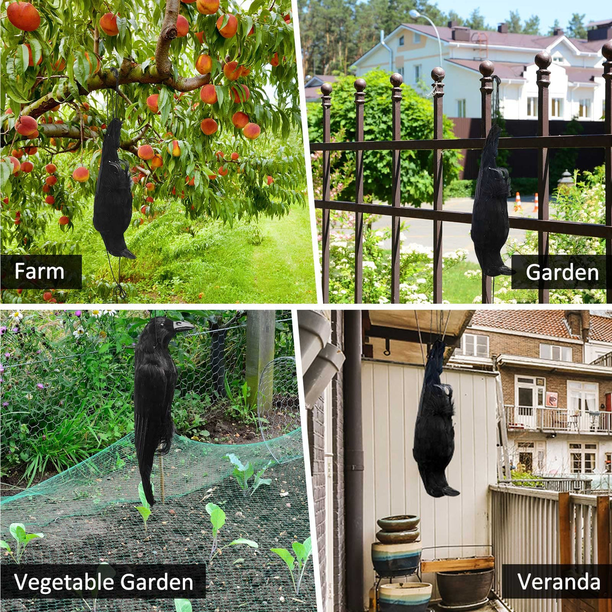 Lewtemi 2 Pcs 17 Inch Realistic Hanging Dead Crows Decoy Life Size Black Feathered Crow Fake Black Crows for Garden Decorations